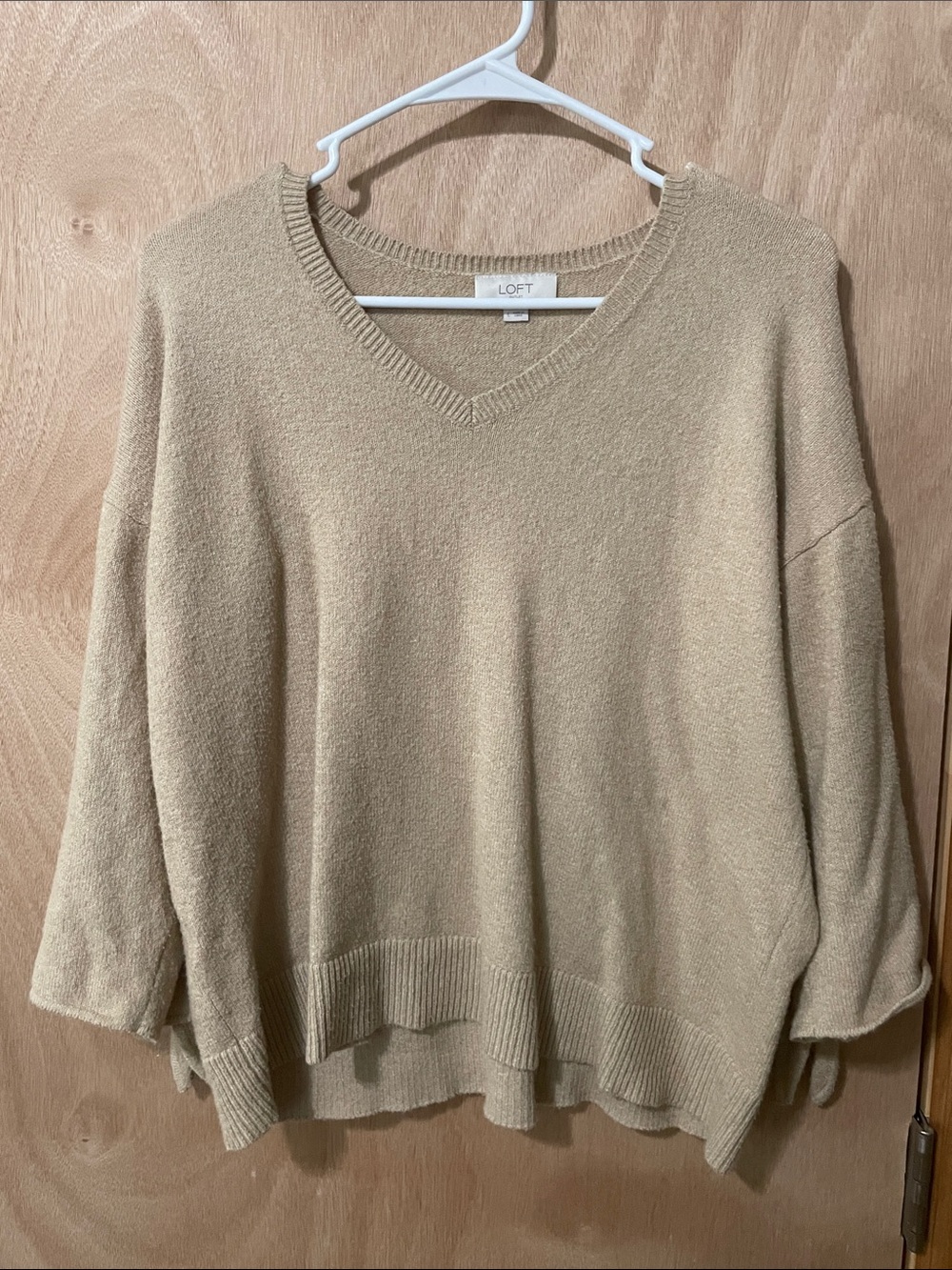 LOFT Relaxed V-Neck Sweater in Light Beige